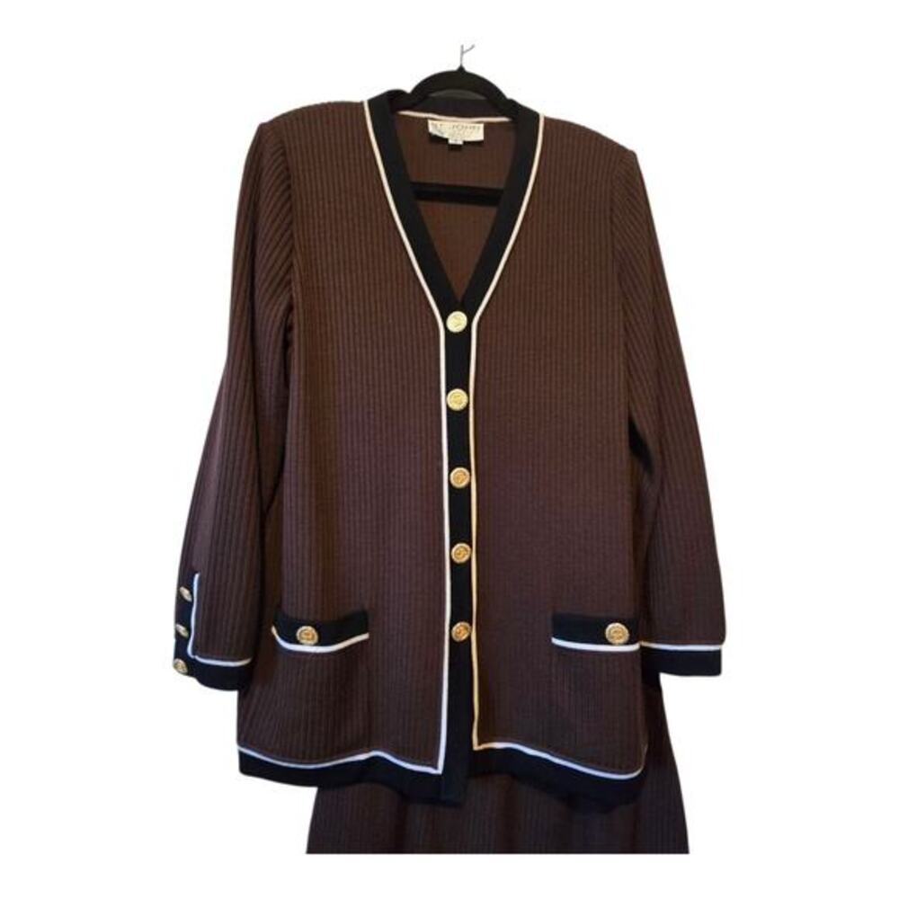 Vintage St John Marie Gray 2pc Sweater Knit Suit Women Cardigan Sz 6 Skirt‎ Sz 8